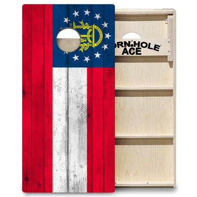 CornholeAce ACE PRO Georgia State Flag Professional Cornhole Boards - No Bounce! 3/4" Baltic Birch Plywood, Handles, Regulation Size (4x2ft), Tournament Style, Made in USA