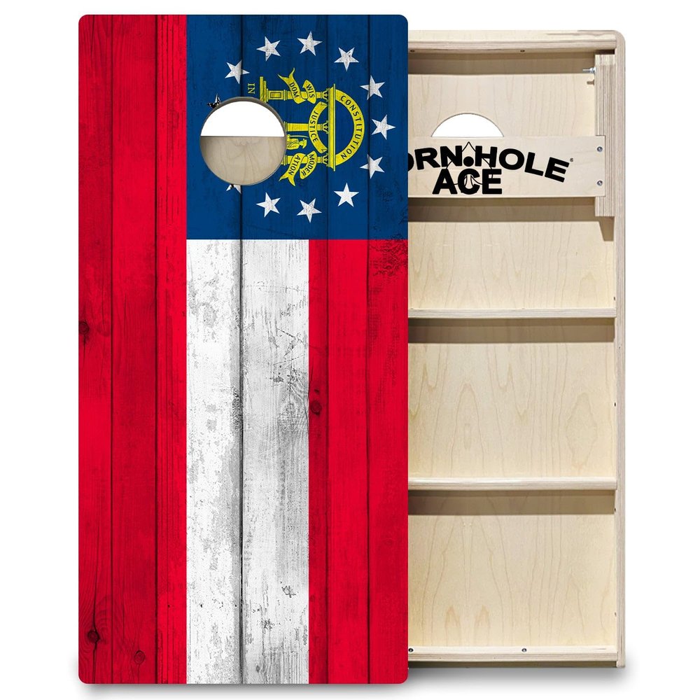 CornholeAce ACE PRO Georgia State Flag Professional Cornhole Boards - No Bounce! 3/4" Baltic Birch Plywood, Handles, Regulation Size (4x2ft), Tournament Style, Made in USA