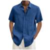 Fashion T-Shirt, Men Shirts for Mens 70S Shirt Red Designer Spring Summer Men's Casual Cotton Linen Solid Color Short Sleeve Shirts Loose XL Collared Polo Down Big Wicking Tshirts (4XL, Blue) view 1