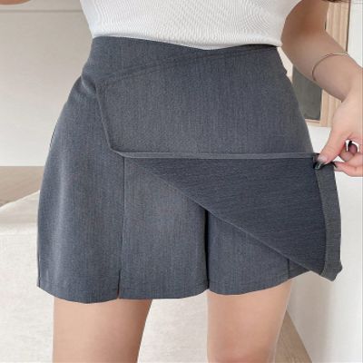 KLiHDSM Women's Shorts High Waist Wrap Hem Skort Shorts for Women (Color : Gray, Size : Small)