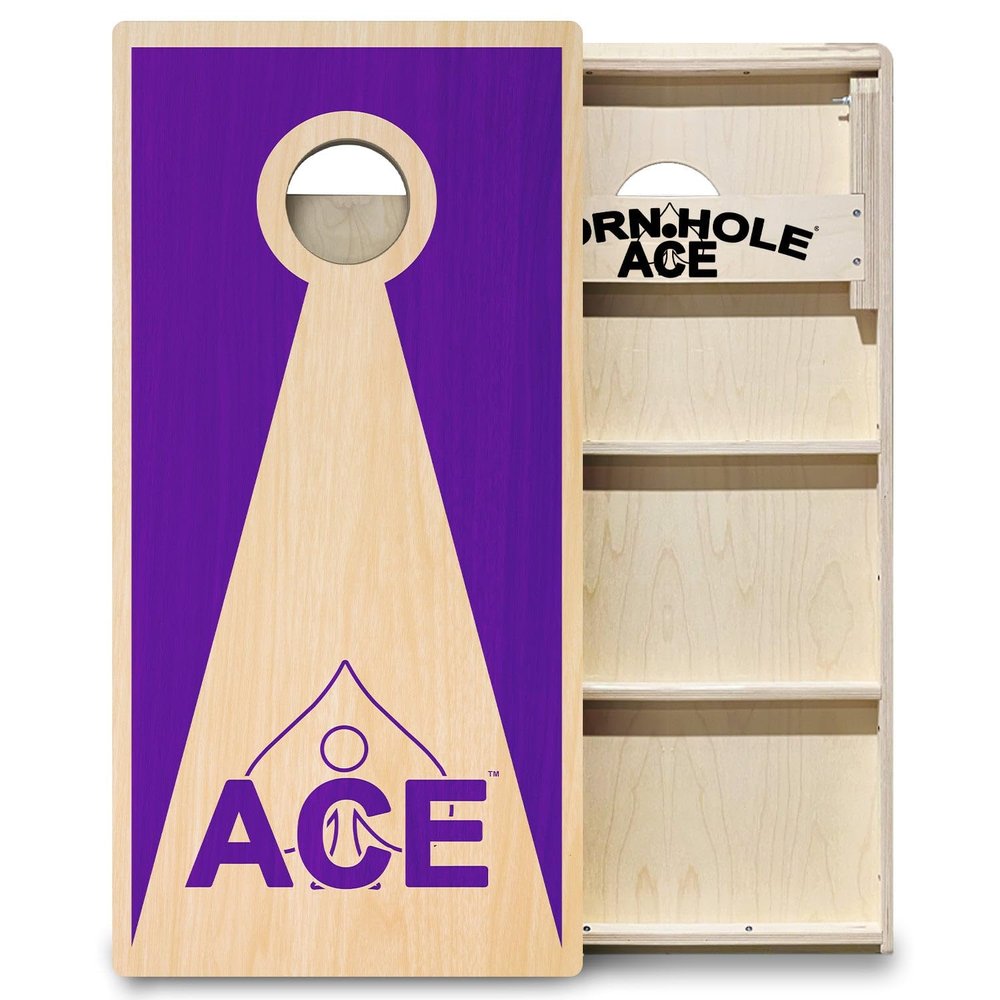 CornholeAce ACE PRO Purple Inverse Triangle Professional Cornhole Boards - No Bounce! 3/4" Baltic Birch Plywood, Handles, Regulation Size (4x2ft), Tournament Style, Made in USA