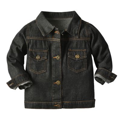 Toddler Kid Baby Boys Girls Denim Jacket Long Sleeve Button Down Jeans Coat Cowboy Overcoat (A-Black, 12-18 Months)