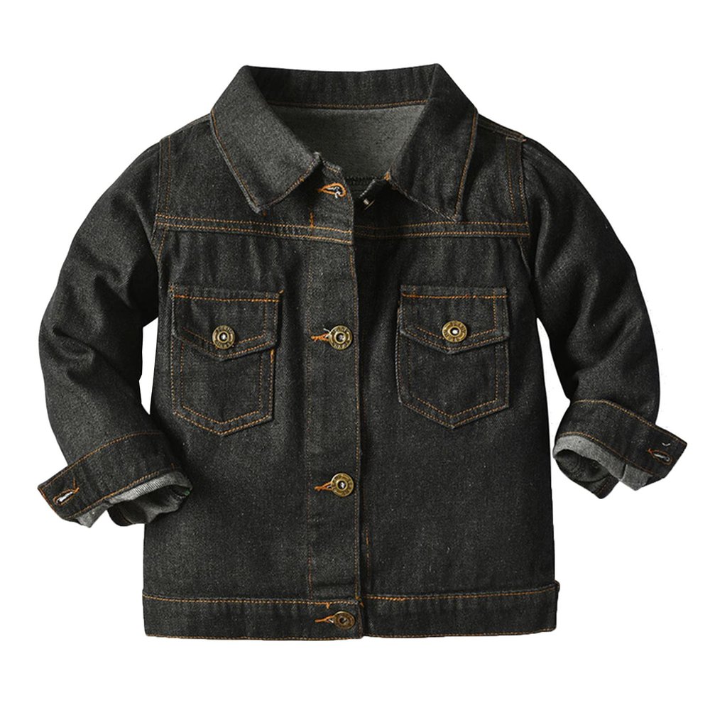 Toddler Kid Baby Boys Girls Denim Jacket Long Sleeve Button Down Jeans Coat Cowboy Overcoat (A-Black, 12-18 Months)