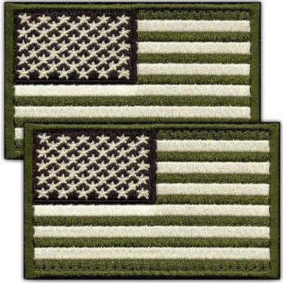 Laughing Lizards American Flag Tactical Patch (2-Pack) | Olive Drab Green Hook & Loop 2x3 Camo Military Patch, Tactical Army Ranger Patches for Hats, Bags & Equipment (Green & Tan Flag)