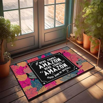 Funny Shoes Here Comes Amazon Right Down My Driveway Doormat Boys Room Decor Funny Front Door Mat Outdoor (Color : Colour, Size : 50X80CM)