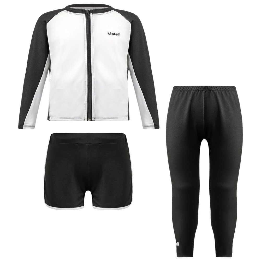 Sxiwei Kids Boys Beach Surfing Swimming Suit 3pcs UV Sun Protection Rash Guard Swimsuits White&Black 3-4 Years