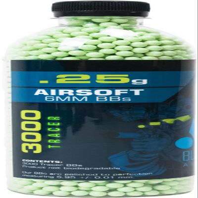 BlueMag Airsoft Competition Grade 6mm Green Tracer BBS - Airsoft BBS - 0.25g 3000ct - Non-Biodegradable - Tracer Unit Required - Indoor Use Only - Bright Green for Indoor Use