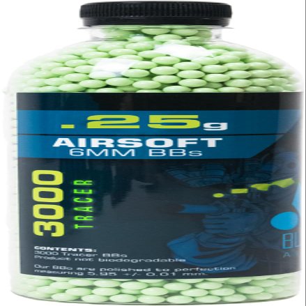 BlueMag Airsoft Competition Grade 6mm Green Tracer BBS - Airsoft BBS - 0.25g 3000ct - Non-Biodegradable - Tracer Unit Required - Indoor Use Only - Bright Green for Indoor Use