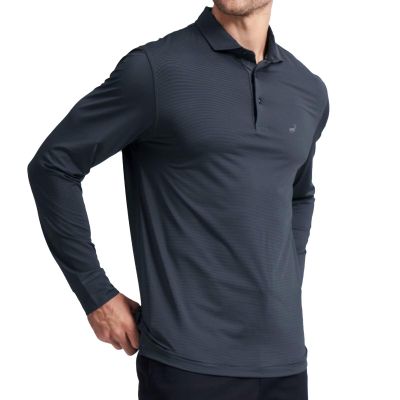 Mens Golf Shirts Dry Fit UPF30+ Pin Striped Casual Sport Long Sleeve Mens Polo Shirts Black