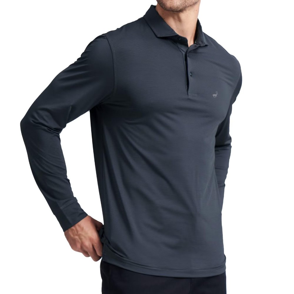 Mens Golf Shirts Dry Fit UPF30+ Pin Striped Casual Sport Long Sleeve Mens Polo Shirts Black