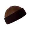Winter Sheepskin Leather Fur Knit Beanie Cuff Round Bucket Winter Ski Hat (Taupe Brown) view 1