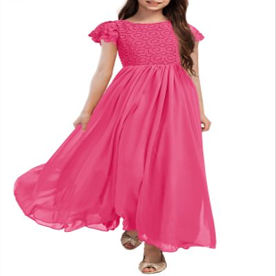 HOSIKA Girls Lace Flower Girl Dresses Maxi Junior Bridesmaid Dress for Wedding Party for Kids 6-12 Years