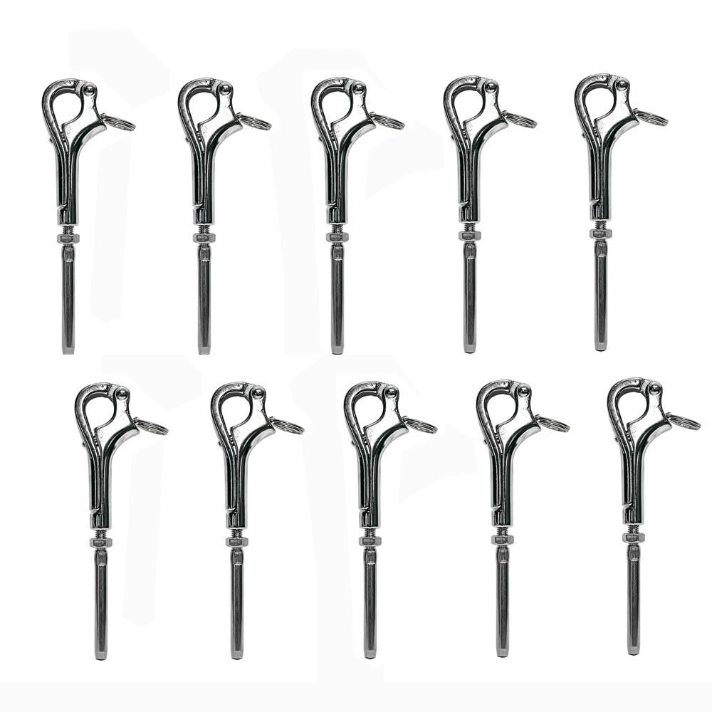 Prolinemax 10Pc Marine Stainless Steel 316 3" Pelican Hook for 1/8" Cable Wire Boat Shackle