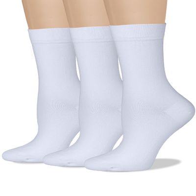 COTTON DAY Women's Soft Combed Cotton Dress Socks Seamless Toe (White 9-11)