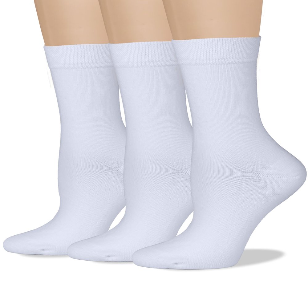 COTTON DAY Women's Soft Combed Cotton Dress Socks Seamless Toe (White 9-11)