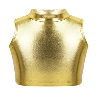 Alvivi Kids Girls Glittery Sequin Halter Neck Bra Top Ballet Dance Performance Costume Crop Tops Gold D 12 Years