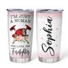 Hyturtle Personalized Firefighter Gifts For Women - I'm Just A Woman Who Loves Her Firefighter Custom Name Stainless Steel Tumblers 20oz With Lid - Gift For Firemen Fire Department Women Birthday view 1