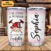 Hyturtle Personalized Firefighter Gifts For Women - I'm Just A Woman Who Loves Her Firefighter Custom Name Stainless Steel Tumblers 20oz With Lid - Gift For Firemen Fire Department Women Birthday view 2