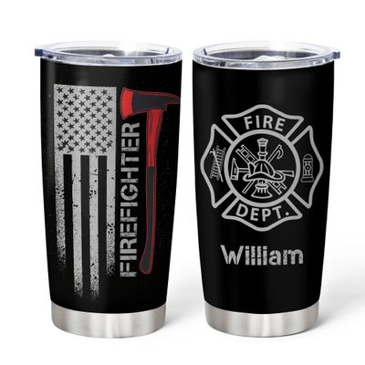 Hyturtle Personalized Firefighter Gifts For Men - Firefighter Printed Custom Name Stainless Steel Tumblers 20oz With Lid - Gift For Firemen Fire Department Dad Men Graduation Birthday Christmas