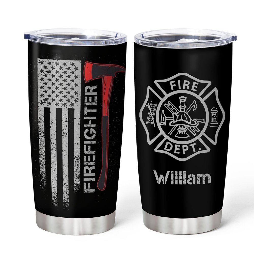 Hyturtle Personalized Firefighter Gifts For Men - Firefighter Printed Custom Name Stainless Steel Tumblers 20oz With Lid - Gift For Firemen Fire Department Dad Men Graduation Birthday Christmas