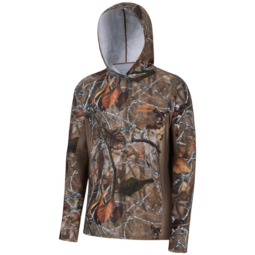 BASSDASH Men's UPF 50+ Lightweight Hunting Camo Hoodie Quick Dry Performance Long Sleeve Fishing Shirt with Hood FS30M