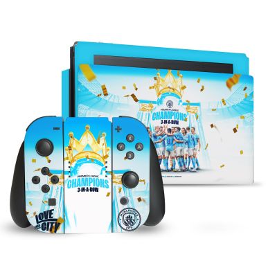 Head Case Designs Officially Licensed Manchester City Man City FC Team Poster 2023 Champions Vinyl Sticker Gaming Skin Decal Compatible With Nintendo Switch Console & Dock & Joy-Con Controller Bundle