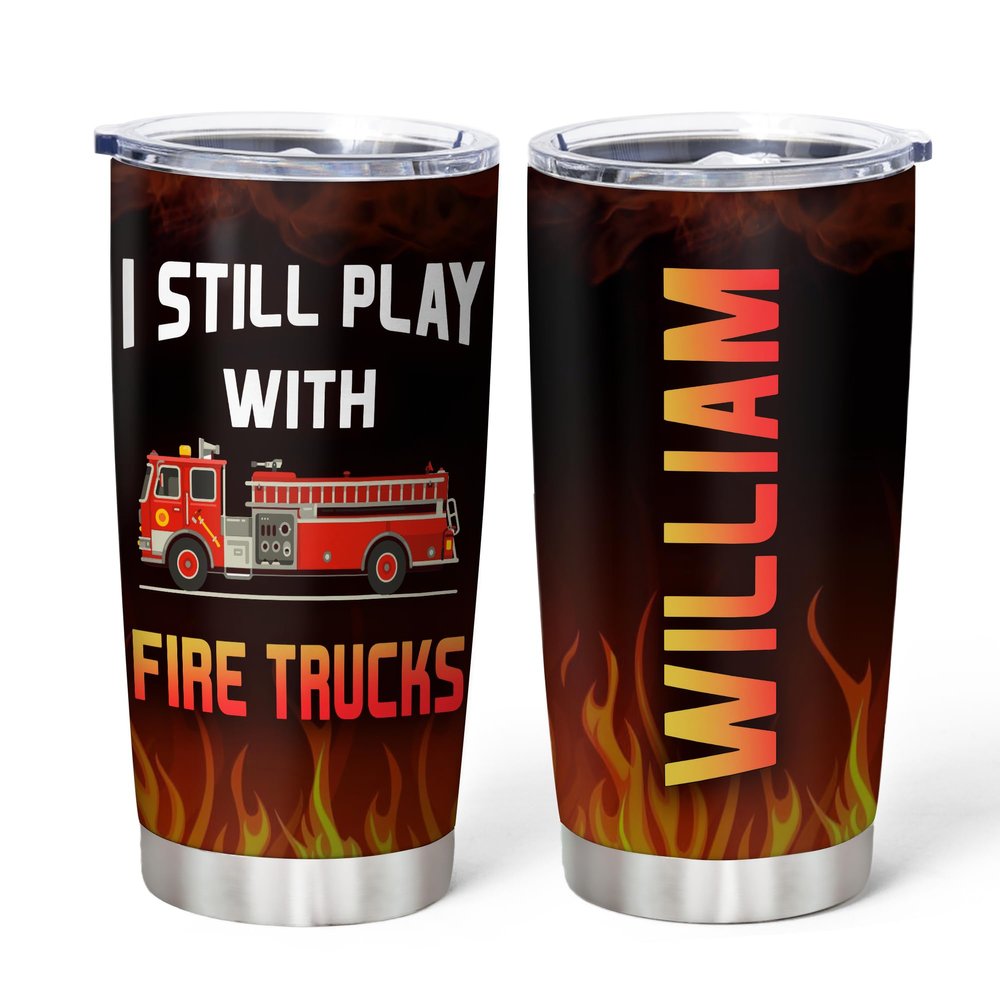 Hyturtle Personalized Firefighter Gifts For Men - Firefighter Printed Custom Name Stainless Steel Tumblers 20oz With Lid - Gift For Firemen Fire Department Dad Men Graduation Birthday Christmas