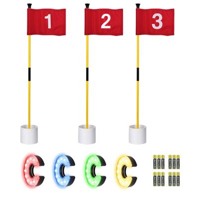 KINGTOP Mini Golf Flagstick with RGB Hole Light, Practice Putting Green Flags for Yard, Golf Pin Flag Hole Cup Set, Light Up Night Golf Party