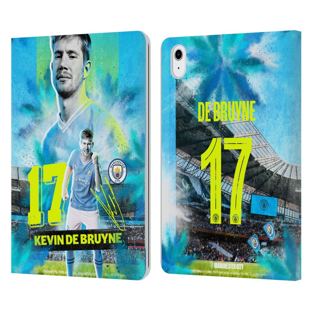 Head Case Designs Officially Licensed Manchester City Man City FC Kevin De Bruyne 2023/24 First Team Leather Wallet Case Compatible with Apple iPad Air 11 2020/2022/2024/2025