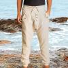 Daily Deals of The Day Prime Today Only Mens Travel Pants White Linen Pants Drawstring Elastic Waist Skinny-Fit Solid Loose Trousers Fashion Casual Double Pockets Pants Beige M view 2