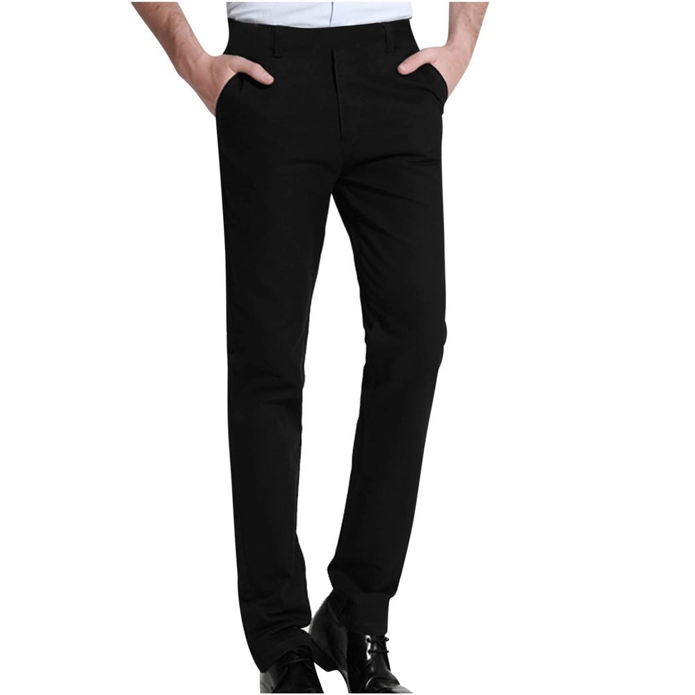Sales Today Clearance Men Pants Stretch Slim Fit Slim Fit Dress Pants for Men Skinny Stretch Cotton Suit Pants Fashion Stylish Formal Business Solid Straight Legs Black M