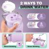 BLUEGO 64oz Water Bottle Glass with Stainless Steel Handle Large Water Bottle with Time Markers and Silicone Sleeve Half Gallon Water Jug BPA Free for Gym Daily Use, Purple view 2