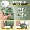 BLUEGO 64oz Water Bottle Glass with Stainless Steel Handle Large Water Bottle with Time Markers and Silicone Sleeve Half Gallon Water Jug BPA Free for Gym Daily Use, Olive view 2