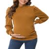 FUNJULY Women's Knit Ribbed Maternity Top Casual Mock Neck Puff Long Sleeve Ruched Tunic Pullover Shirt for Pregnant Women Ginger S