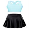 YEAHDOR Girls Tennis Golf Sports Outfit Sleeveless U Neck Tank Top with Pleated Skort Skirt Set Gym Dance Tracksuit Light Blue&Black 12 Years view 1