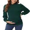 FUNJULY Women's Knit Ribbed Maternity Top Casual Mock Neck Puff Long Sleeve Ruched Tunic Pullover Shirt for Pregnant Women Dark Green S