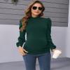 FUNJULY Women's Knit Ribbed Maternity Top Casual Mock Neck Puff Long Sleeve Ruched Tunic Pullover Shirt for Pregnant Women Dark Green S view 2