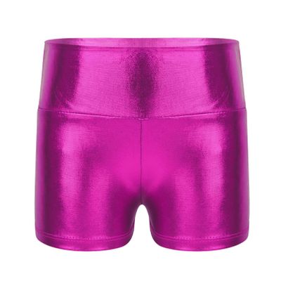 Agoky Kids Girls Shiny Metallic Hip Hop Jazz Dance Shorts Gymnastics Workout Yoga Booty Shorts Sports Bottoms Dancewear Rose 12 Years