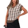 chouyatou Women's Classic V Neck Sleeveless Houndstooth Plaid Oversized Sweater Vest Top (Medium, Coffee Brown) view 1