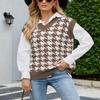 chouyatou Women's Classic V Neck Sleeveless Houndstooth Plaid Oversized Sweater Vest Top (Medium, Coffee Brown) view 2