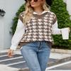chouyatou Women's Classic V Neck Sleeveless Houndstooth Plaid Oversized Sweater Vest Top (Medium, Coffee Brown) view 3