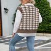 chouyatou Women's Classic V Neck Sleeveless Houndstooth Plaid Oversized Sweater Vest Top (Medium, Coffee Brown) view 4