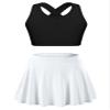 YEAHDOR Girls Tennis Golf Sports Outfit Sleeveless U Neck Tank Top with Pleated Skort Skirt Set Gym Dance Tracksuit Black&White 8 Years view 1