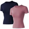Loovoo Womans Basic Tops Crop Baby Tee Hiking Tennis Golf T-Shirts Tight Fitted Running 2 Packs Sets Seamless Quick Dry Clothes view 1