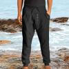 Tactical Pants for Man White Linen Pants Drawstring Elastic Waist Skinny-Fit Solid Loose Trousers Fashion Casual Double Pockets Pants Black M view 2