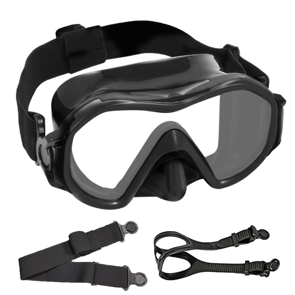 Adults Snorkel Diving Mask, Anti-Fog Tempered Glass Swimming Goggles with Nose Cover, Youth Scuba Dive Mask Swim Glasses for Diving, Snorkeling, Swimming