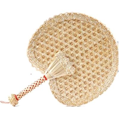 ZUMAHA Portable Hand-woven Hand Fan, Chinese Style Classical Handmade Fan, Traditional Straw Old-Fashioned Long Handheld Fan 27.5 * 25CM Cool