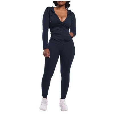 Womens Casual 2 Piece Outfits Solid Tracksuits Autumn Winter Long Sleeve Zip Up Hoodies Sweatshirts Jackets Skinny Sweatpants Running Jogging Training Sport Sweatsuits Jogger Workout Sets Black