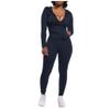 Womens Casual 2 Piece Outfits Solid Tracksuits Autumn Winter Long Sleeve Zip Up Hoodies Sweatshirts Jackets Skinny Sweatpants Running Jogging Training Sport Sweatsuits Jogger Workout Sets Black view 1