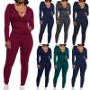 Womens Casual 2 Piece Outfits Solid Tracksuits Autumn Winter Long Sleeve Zip Up Hoodies Sweatshirts Jackets Skinny Sweatpants Running Jogging Training Sport Sweatsuits Jogger Workout Sets Black view 2